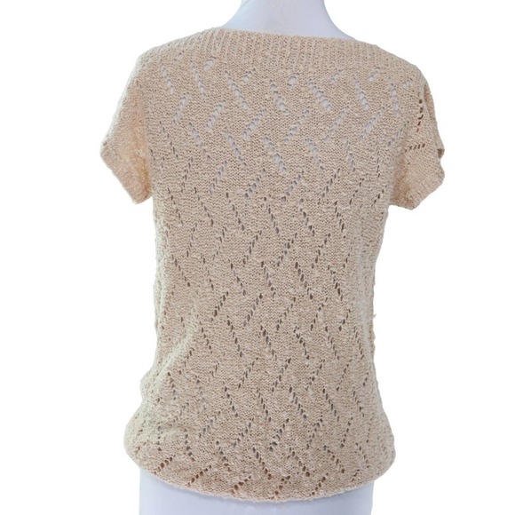 VINTAGE Hand Crocheted Pullover Short Sleeve Sweater Top, MEDIUM - Picture 3 of 4